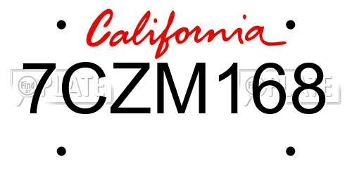 7CZM168 California License Plate