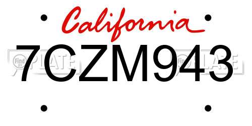 7CZM943 California License Plate