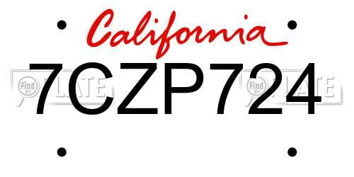 7CZP724 California License Plate