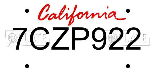 7CZP922 California License Plate