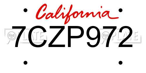 7CZP972 California License Plate