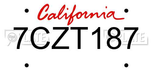 7CZT187 California License Plate