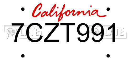 7CZT991 California License Plate