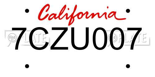 7CZU007 California License Plate