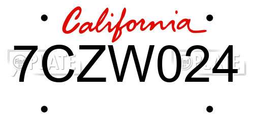 7CZW024 California License Plate