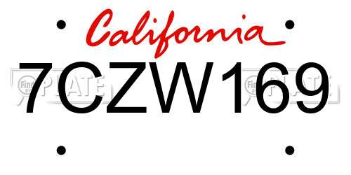 7CZW169 California License Plate
