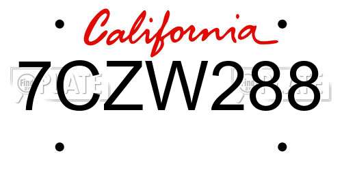 7CZW288 California License Plate