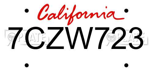 7CZW723 California License Plate