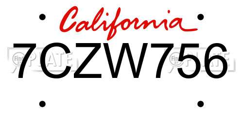 7CZW756 California License Plate