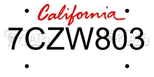 7CZW803 California License Plate