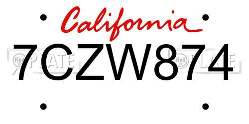 7CZW874 California License Plate