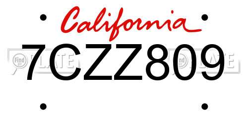 7CZZ809 California License Plate