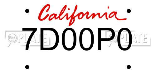 7D00P0 California License Plate