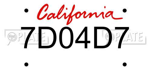 7D04D7 California License Plate