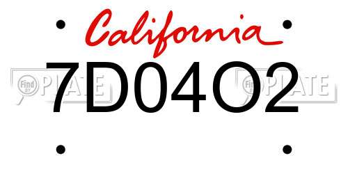 7D04O2 California License Plate