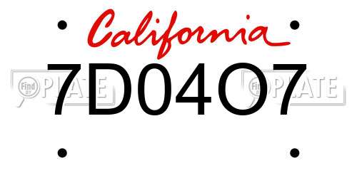 7D04O7 California License Plate
