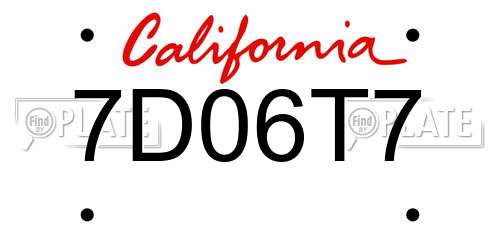 7D06T7 California License Plate