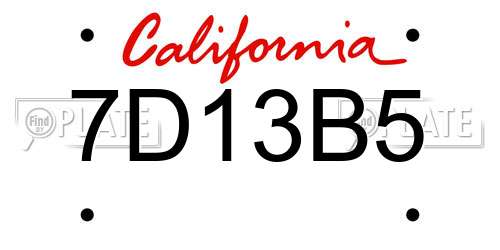 7D13B5 California License Plate