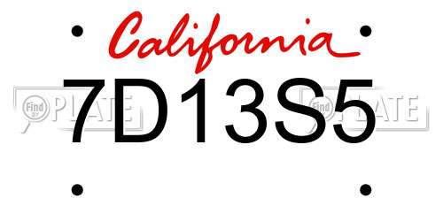 7D13S5 California License Plate