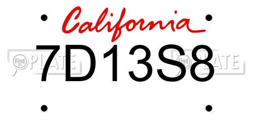 7D13S8 California License Plate