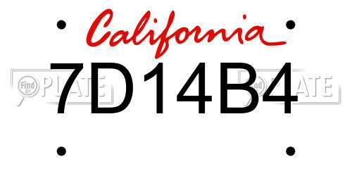 7D14B4 California License Plate