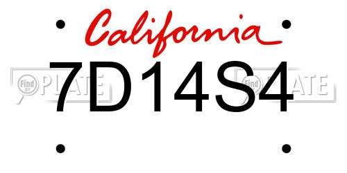7D14S4 California License Plate