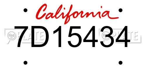 7D15434 California License Plate