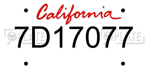 7D17077 California License Plate
