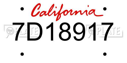 7D18917 California License Plate