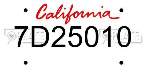 7D25010 California License Plate