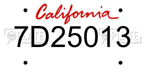 7D25013 California License Plate