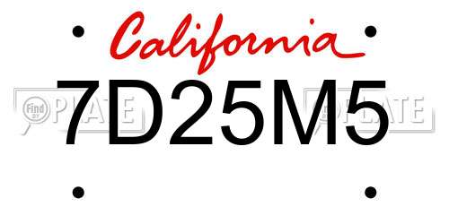 7D25M5 California License Plate