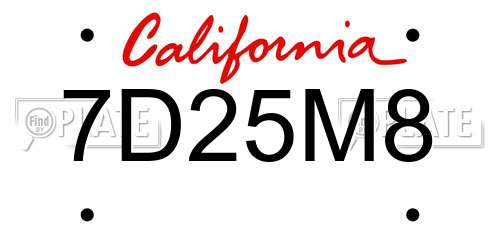 7D25M8 California License Plate