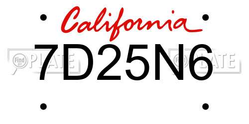 7D25N6 California License Plate