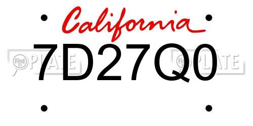 7D27Q0 California License Plate