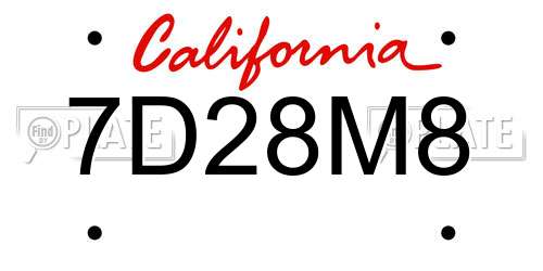 7D28M8 California License Plate