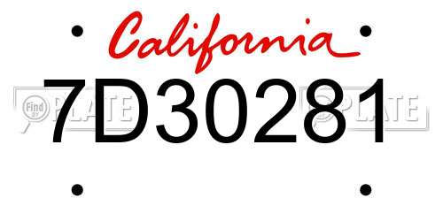 7D30281 California License Plate
