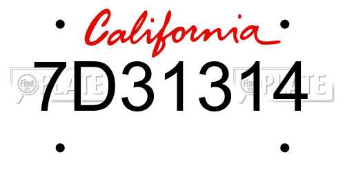 7D31314 California License Plate