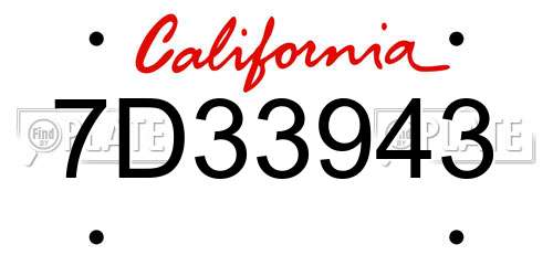 7D33943 California License Plate