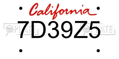 7D39Z5 California License Plate