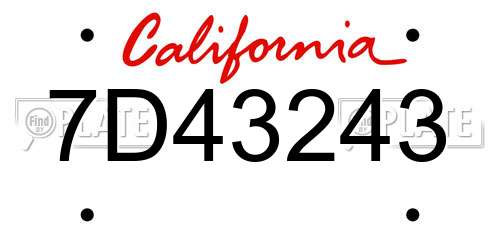 7D43243 California License Plate
