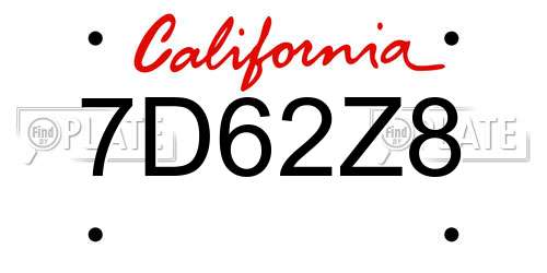 7D62Z8 California License Plate