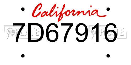 7D67916 California License Plate