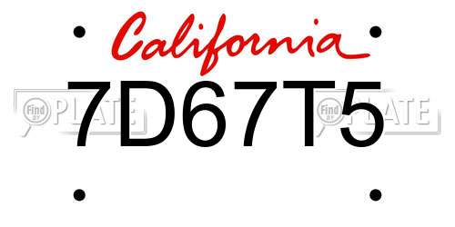 7D67T5 California License Plate