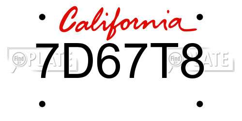 7D67T8 California License Plate