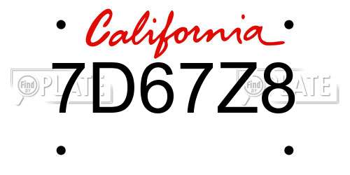 7D67Z8 California License Plate