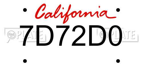 7D72D0 California License Plate