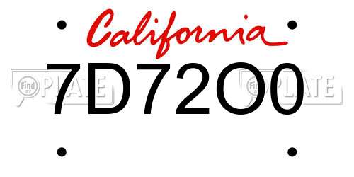 7D72O0 California License Plate