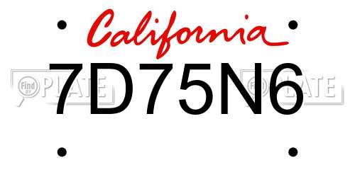 7D75N6 California License Plate