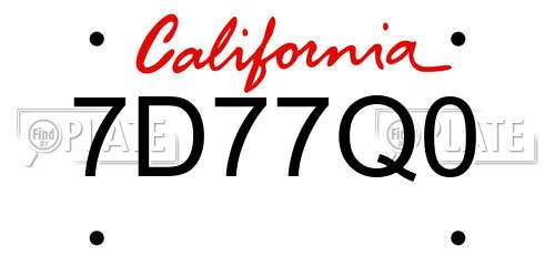 7D77Q0 California License Plate
